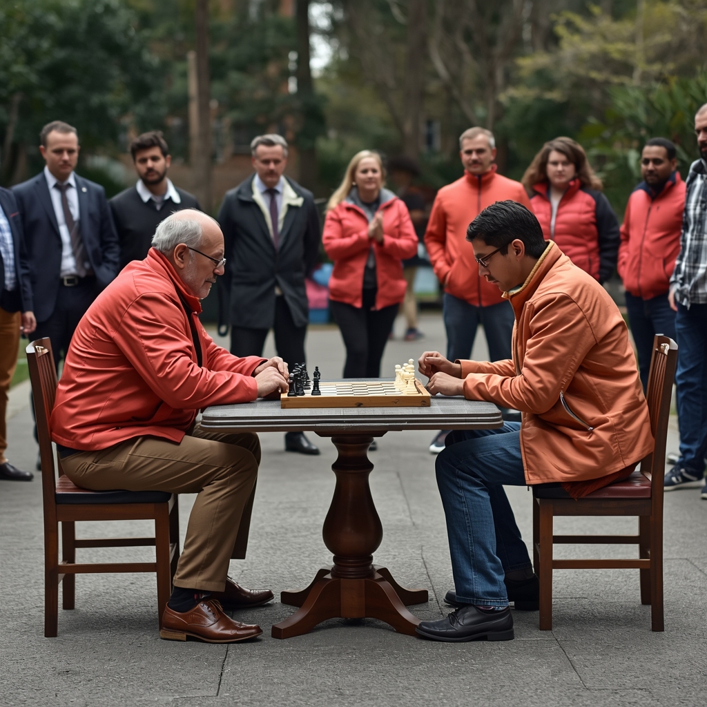 Personas jugando ajedrez en un parque