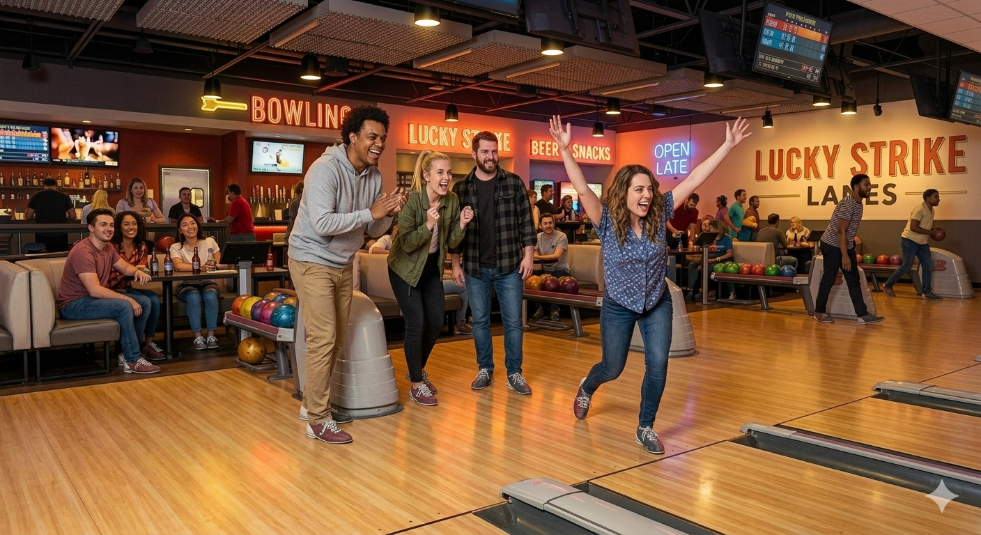 Amigos jugando bowling