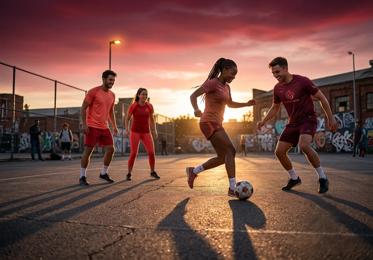 Personas jugando fútbol en una cancha